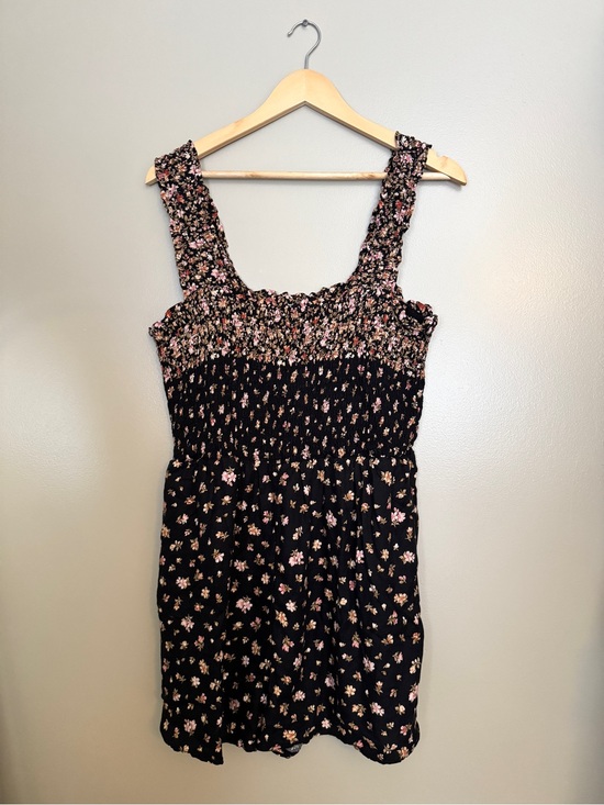 American Eagle Outfitters Pants - Black Floral Smocked Romper with Pink & Cream Blossoms